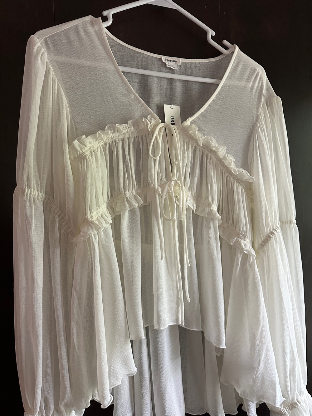 Urban Outfitters Cream Ruffle Tie-Front Peasant Blouse - Picture 6 of 9
